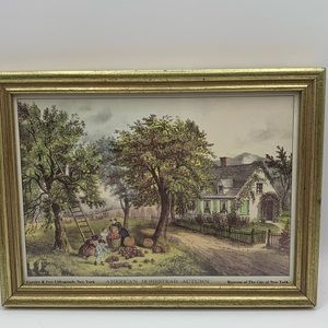 VINTAGE CURRIER & IVES FRAMED LITHOGRAPH PRINT AMERICAN HOMESTEAD “AUTUMN NY